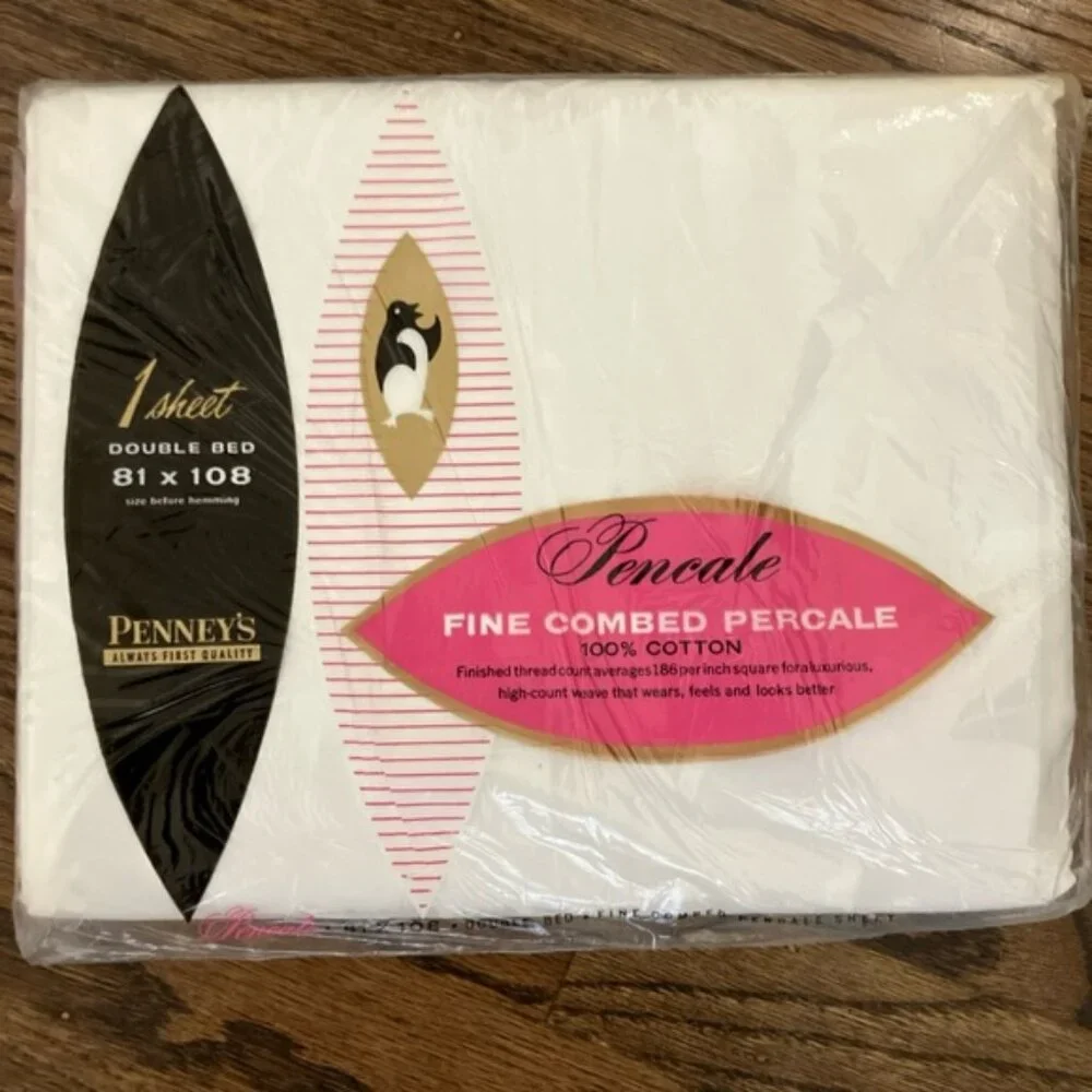 JCP PENNEYS Pencale White Double Bed Flat Sheet 100% Cotton Percale 81 x 108 VTG